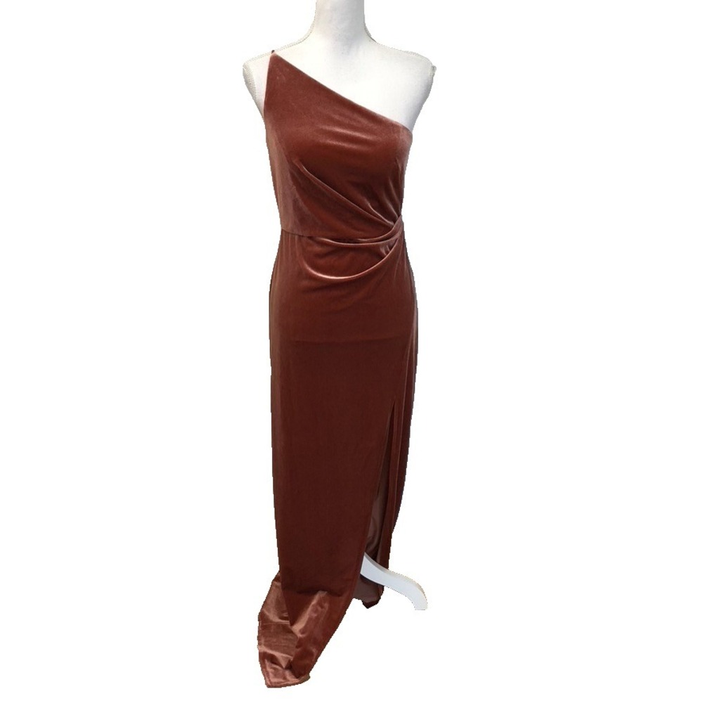 Jenny Yoo Collection One Shoulder Velvet Evening Gown Womens 6 Rust Brown Party